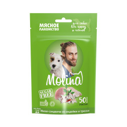 Molina лакомство для взрослых собак всех пород и щенков "Мини-сэндвичи из индейки и трески" - 50 г
