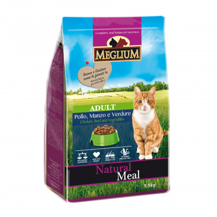 Сухой корм Meglium Adult для кошек с говядиной, курицей и овощами - 1,5 кг