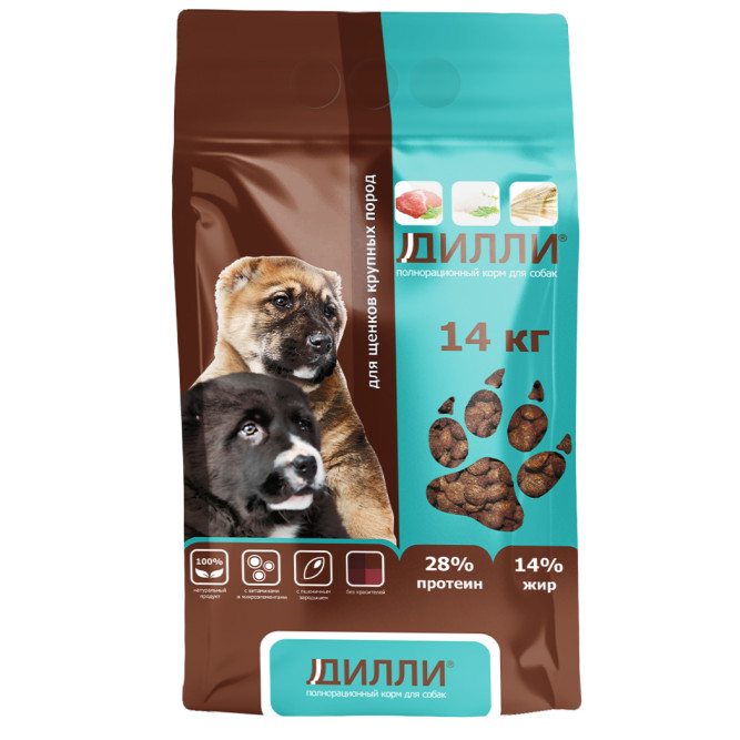 Дилли сухой корм для щенков крупных пород - 14 кг