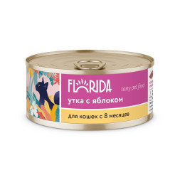 Florida консервы для взрослых кошек с уткой и яблоком - 100 г x 24 шт