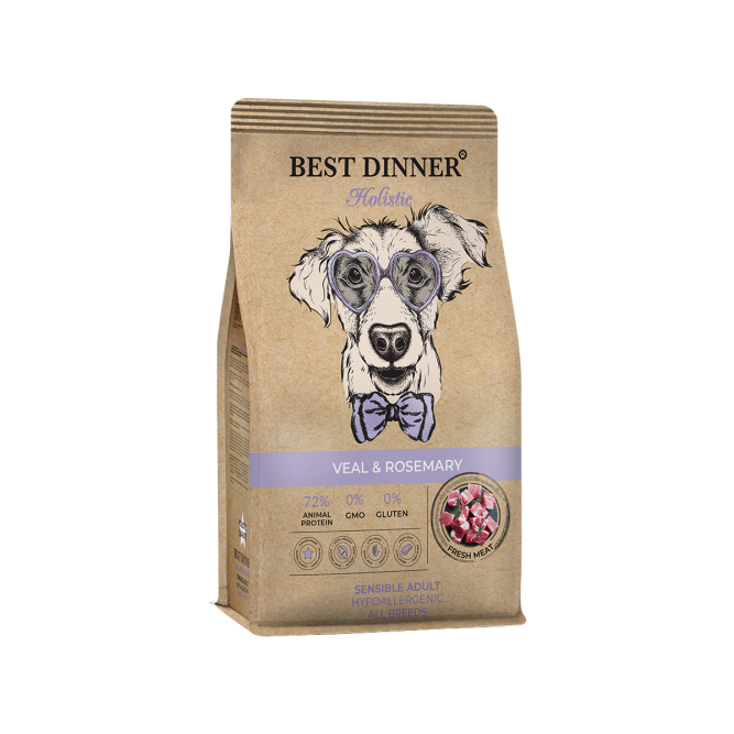 Best Dinner Holistic Adult Sensible Hypoallergenic All Breeds Veal&amp;Rosemary сухой корм для собак всех пород склонных к аллергии и проблемам с пищеварением с телятиной и розмарином - 12 кг