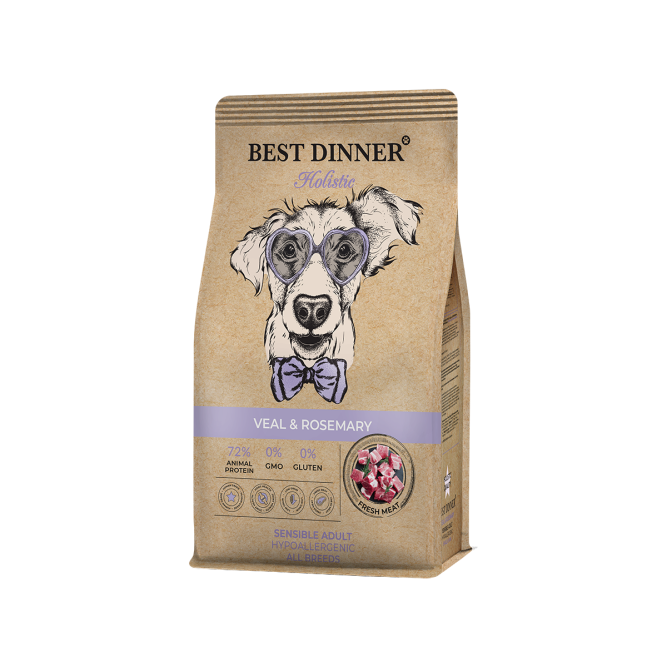 Best Dinner Holistic Adult Sensible Hypoallergenic All Breeds Veal&amp;Rosemary сухой корм для собак всех пород склонных к аллергии и проблемам с пищеварением с телятиной и розмарином - 12 кг