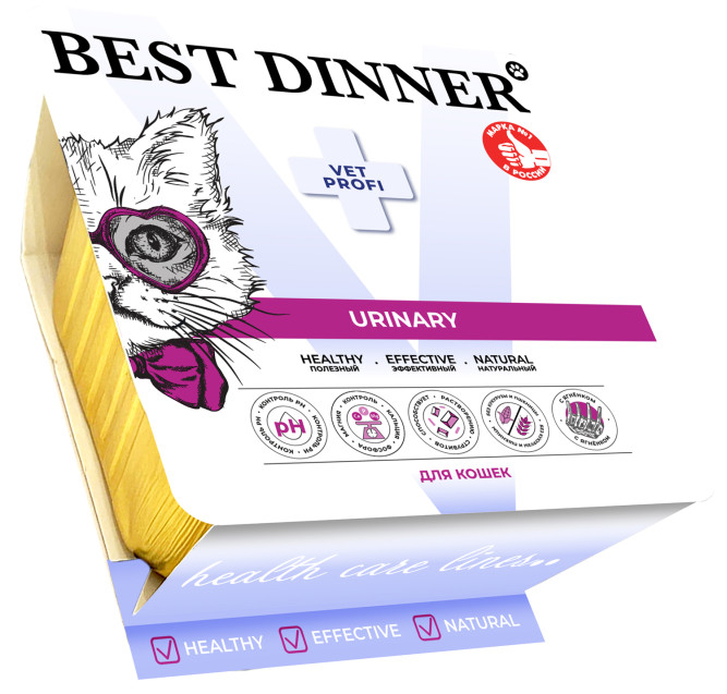 Best Dinner Vet Profi Urinary влажный корм для кошек, для растворения струвитов, паштет с ягненком, в ламистерах - 100 г х 14 шт