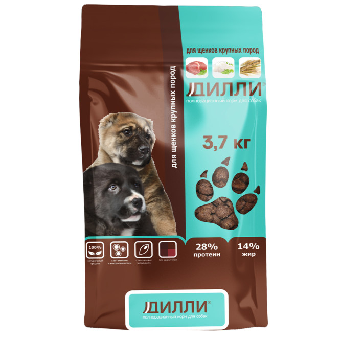 Дилли сухой корм для щенков крупных пород - 3,7 кг