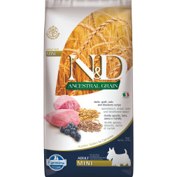Farmina N&amp;D Ancestral Grain Dog Lamb Blueberry Adult Mini сухой низкозерновой корм для взрослых собак мелких пород с ягненком и черникой - 7 кг