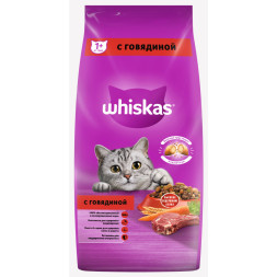 Whiskas Вкусные подушечки с нежным паштетом, сухой корм для взрослых кошек, Аппетитный обед с говядиной - 5 кг