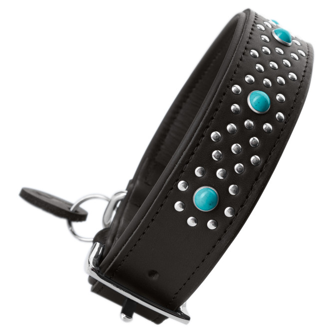 Hunter Madona S ошейник для собак, 29-37 см, натуральная кожа, черный, фурнитура с имитацией бирюзы