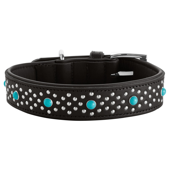 Hunter Madona S ошейник для собак, 29-37 см, натуральная кожа, черный, фурнитура с имитацией бирюзы