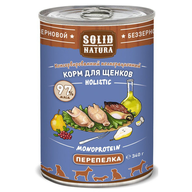 Solid Natura Holistic влажный корм для щенков с перепелкой, в консервах - 340 г х 6 шт