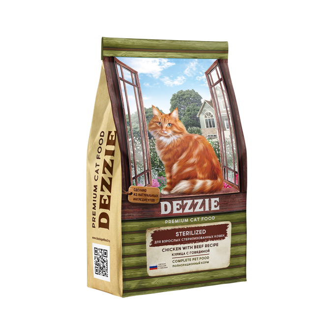 Dezzie Sterilized Cat сухой корм для взрослых стерилизованных кошек с курицей и говядиной - 10 кг