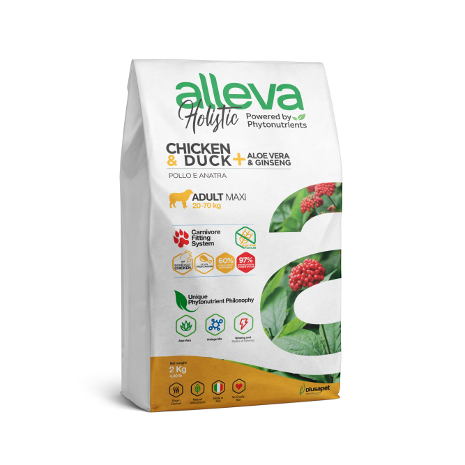 Alleva Holistic Adult Chicken &amp; Duck Maxi сухой корм для взрослых собак с курицей и уткой, алое вера и женьшенем - 2 кг