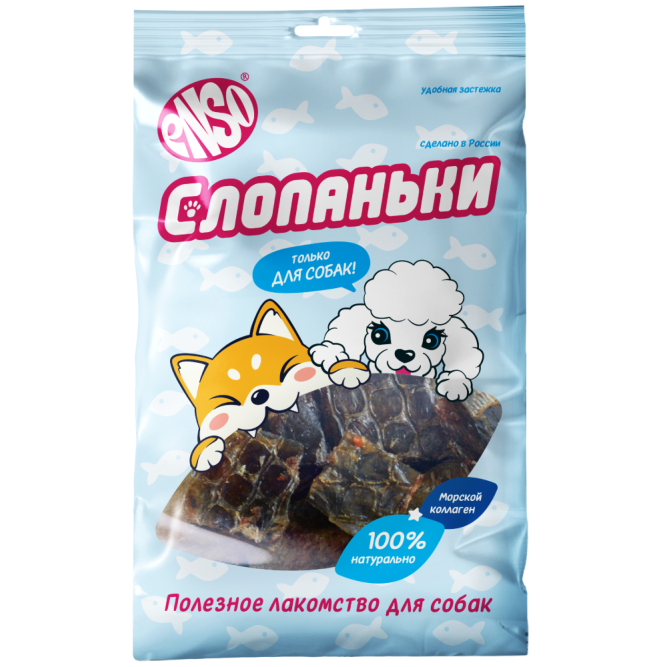 ENSO Слопаньки лакомство для собак хрустящие кубики из кожи лосося, размер L - 40 г