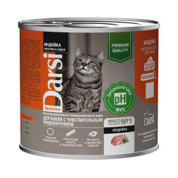 Darsi Sensitive влажный корм для взрослых кошек при чувствительном пищеварении с индейкой, кусочки в соусе, в консервах - 250 г х 6 шт