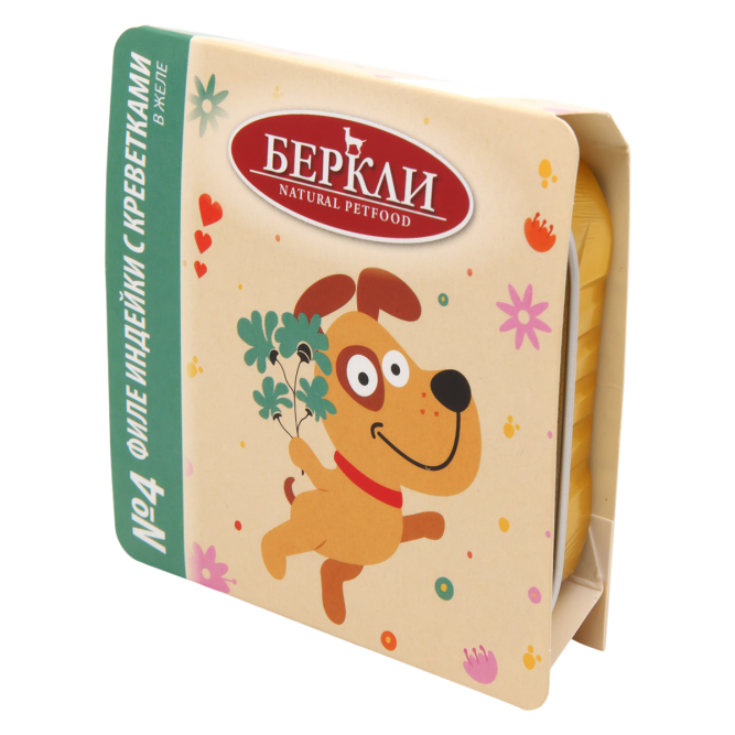 Беркли №4 влажный дополнительный корм для собак всех пород и возрастов, филе индейки с креветками в желе, в ламистерах - 100 г х 14 шт