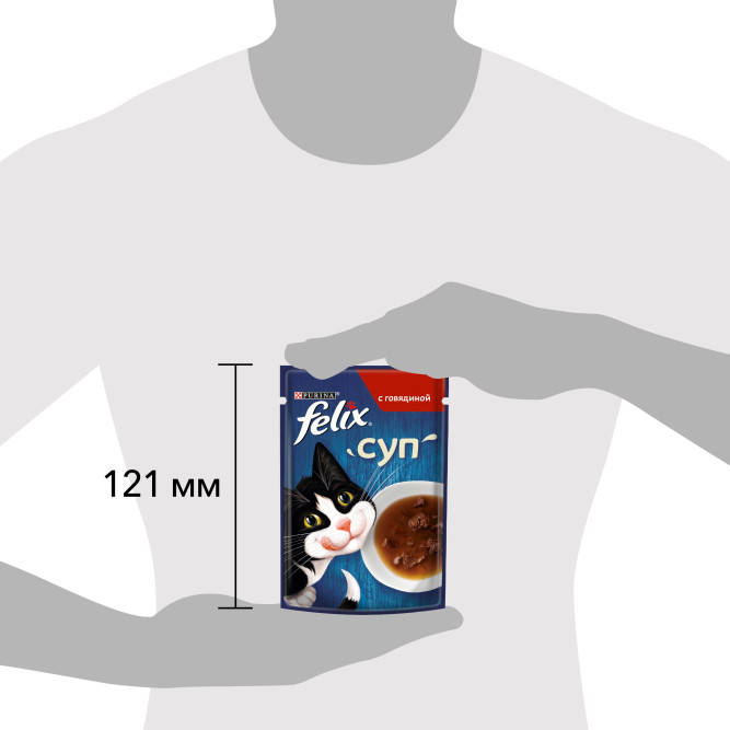 Felix влажный корм для взрослых кошек суп с говядиной в паучах - 48 г х 36 шт