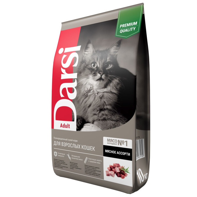 Darsi Adult сухой корм для взрослых кошек ассорти мясное - 10 кг