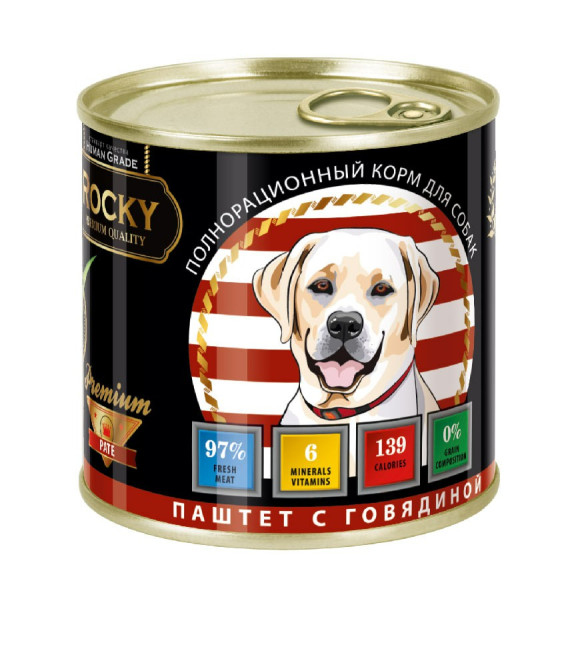 Rocky влажный корм для щенков паштет с говядиной, в консервах - 250 г х 24 шт