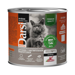 Darsi Sensitive влажный корм для взрослых кошек при чувствительном пищеварении с ягненком, кусочки в соусе, в консервах - 250 г х 6 шт