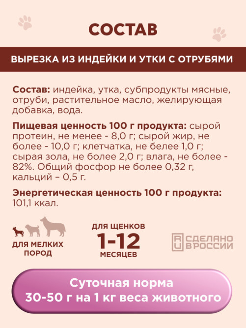 Chester Premium влажный корм для щенков мелких пород, вырезка из индейки и утки с отрубями, в консервах - 240 г х 6 шт