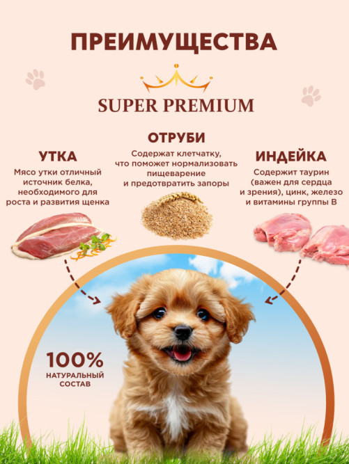 Chester Premium влажный корм для щенков мелких пород, вырезка из индейки и утки с отрубями, в консервах - 240 г х 6 шт