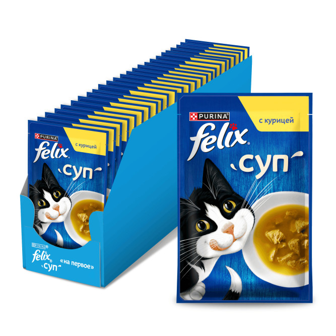 Felix влажный корм для взрослых кошек суп с курицей в паучах - 48 г х 36 шт
