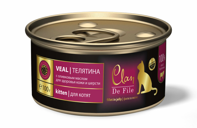 Clan De File влажный корм для взрослых кошек с телятиной, в консервах - 100 г х 16 шт