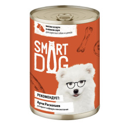 Smart Dog консервы для взрослых собак и щенков мясное ассорти кусочки в соусе - 400 г х 9 шт