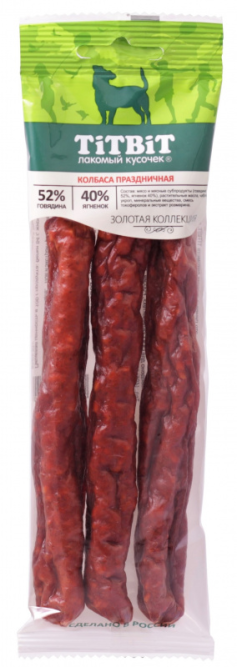 TiTBiT "Золотая коллекция" лакомство для собак колбаса Праздничная - 80 г