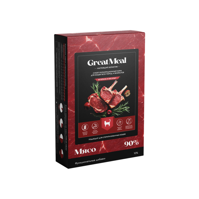 Great Meal Холистик сухой корм для кошек всех возрастов с ягненком и яблоком - 400 г