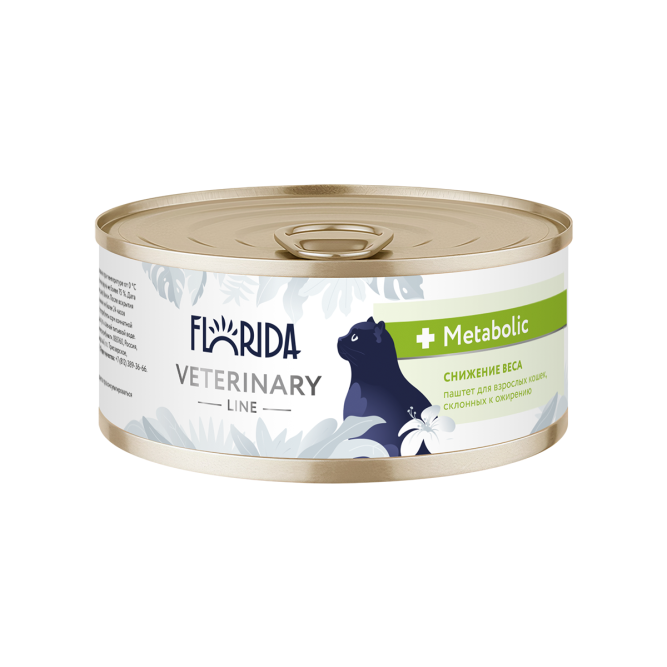 Florida Veterinary Metabolic влажный диетический корм для взрослых кошек для снижения веса, склонных к ожирению, в консервах - 100 г х 12 шт
