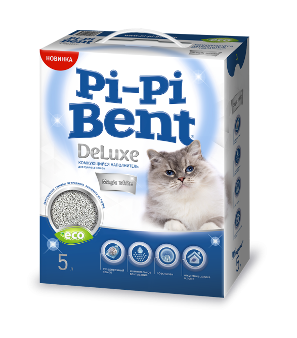 Pi-Pi Bent DeLuxe Magic White наполнитель комкующийся бентонитовый для туалета кошек - 5 л