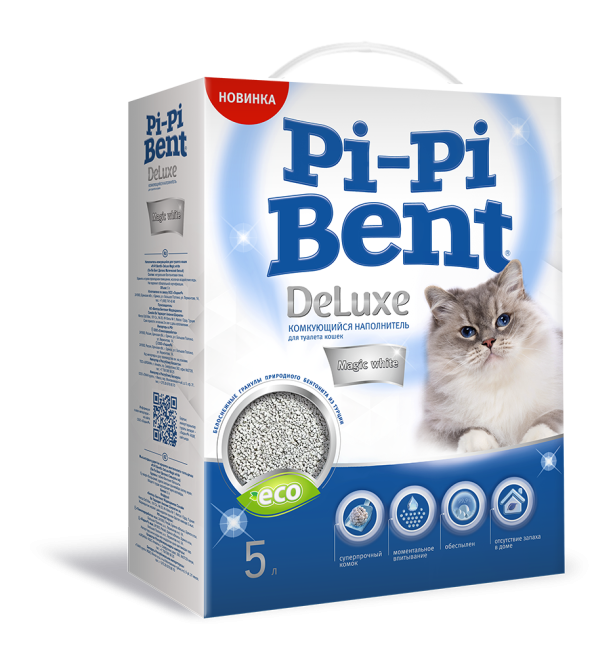 Pi-Pi Bent DeLuxe Magic White наполнитель комкующийся бентонитовый для туалета кошек - 5 л