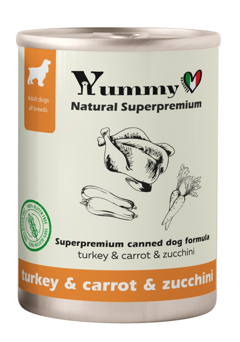 Yummy Linea влажный корм для взрослых собак всех пород с индейкой, кабачком и морковью - 340 г х 6 шт