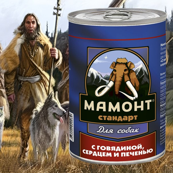 Мамонт Стандарт Говядина, сердце и печень влажный корм для собак жестяная банка 0,97 кг (6 шт в уп)