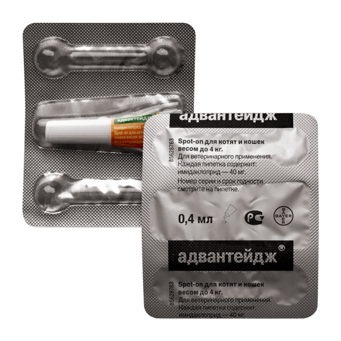 Адвантейдж капли от блох для котят и кошек весом менее 4 кг - 1 пипетка