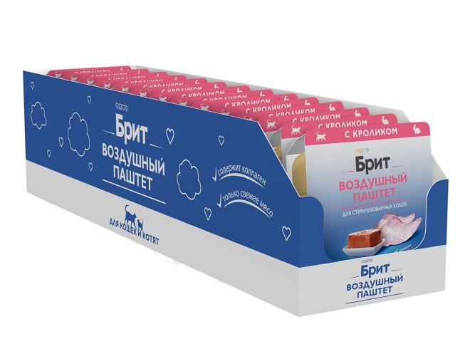 Брит воздушный паштет для стерилизованных кошек и кастрированных котов с кроликом - 100 г х 14 шт