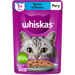 Whiskas влажный корм для взрослых кошек, рагу с треской и лососем, в паучах - 75 г х 28 шт