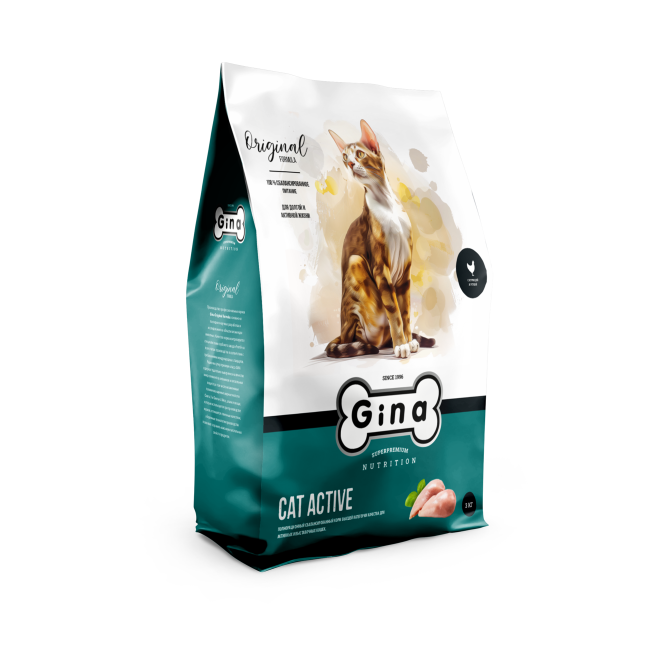 Gina Cat Active сухой корм для взрослых активных и выставочных кошек с цыпленком - 3 кг