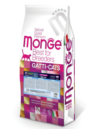Monge Cat Bwild PFB Low Grain сухой низкозерновой корм для взрослых кошек с анчоусами 10 кг