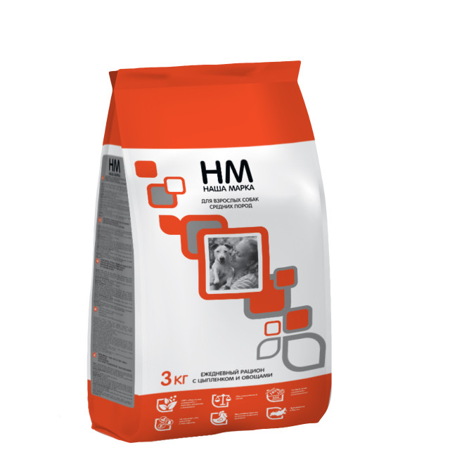 Наша Марка сухой корм для взрослых собак средних пород с цыпленком и овощами - 3 кг