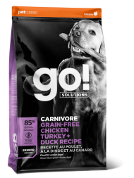Go! Carnivore GF Chicken, Turkey+Duck Senior Recipe DF (32/14) сухой беззерновой корм для пожилых собак всех пород с 4 видами мяса: индейка, курица, лосось, утка - 9,98 кг