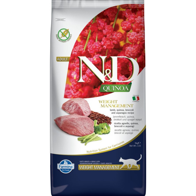 Farmina N&amp;D Quinoa Cat Grain Free Weight Management Lamb сухой беззерновой корм для взрослых кошек для контроля веса с ягненком и киноа - 5 кг
