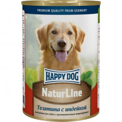Happy Dog влажный корм для взрослых собак с телятиной и индейкой - 410 г (20 шт в уп)