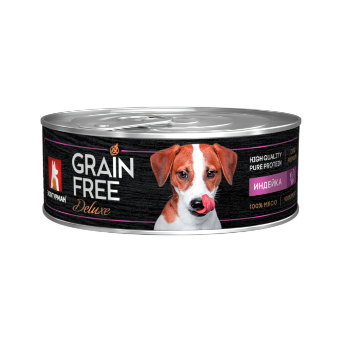 Зоогурман Grain Free Deluxe влажный корм для взрослых собак всех пород с индейкой, в консервах - 100 г x 6 шт