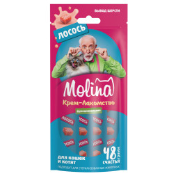 Molina AntiHairball функциональное крем-лакомство для взрослых кошек и котят, для выведения комков шерсти из желудка, с лососем - 48 г