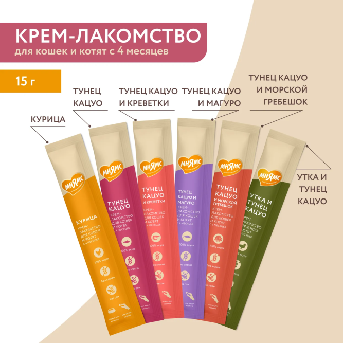 Крем-лакомство Мнямс для кошек с курицей - 15 г