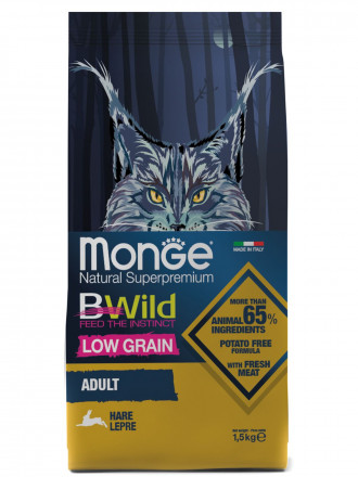 Monge Cat BWild Low Grain сухой низкозерновой корм для взрослых кошек с мясом зайца 1,5 кг