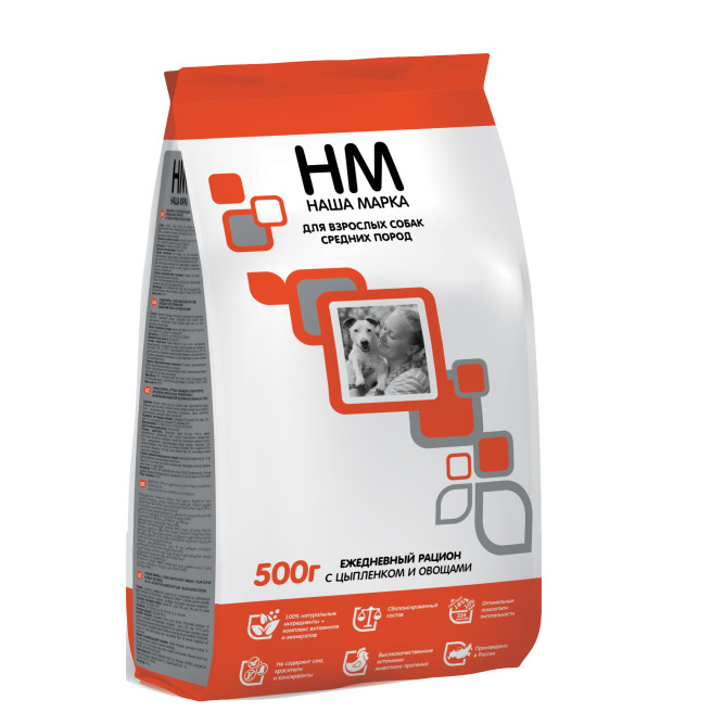Наша Марка сухой корм для взрослых собак средних пород с цыпленком и овощами - 500 г