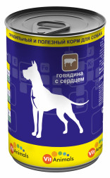 VitAnimals влажный корм для взрослых собак с говядиной и сердцем, в консервах - 410 г х 12 шт