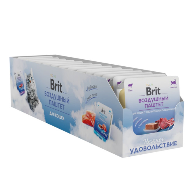 Brit воздушный паштет для взрослых кошек с чувствительным пищеварением с ягненком - 100 г х 14 шт